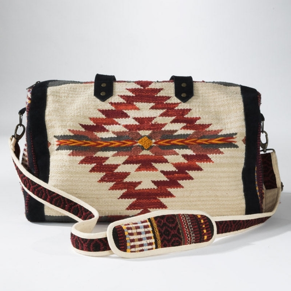 Boho Chic Travel Bag - Duo-Tone Embroidered Southwest Navajo Inspired Design - Picture 6 of 11